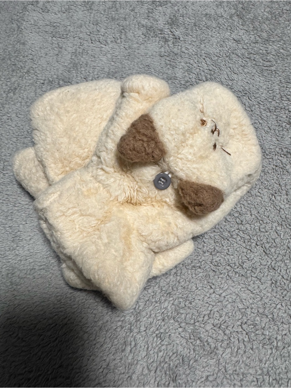 Plush Cream Puppy Mittens for Kids - Soft Fleece Gloves